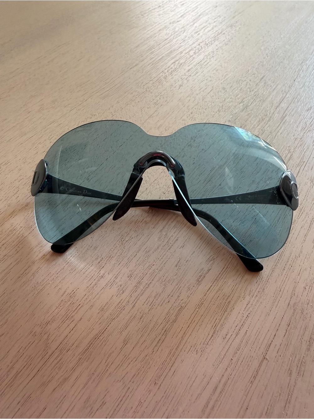 Dior Vintage 2000s John Galliano Pilot Frameless Shield Sunglasses Blue Tin
